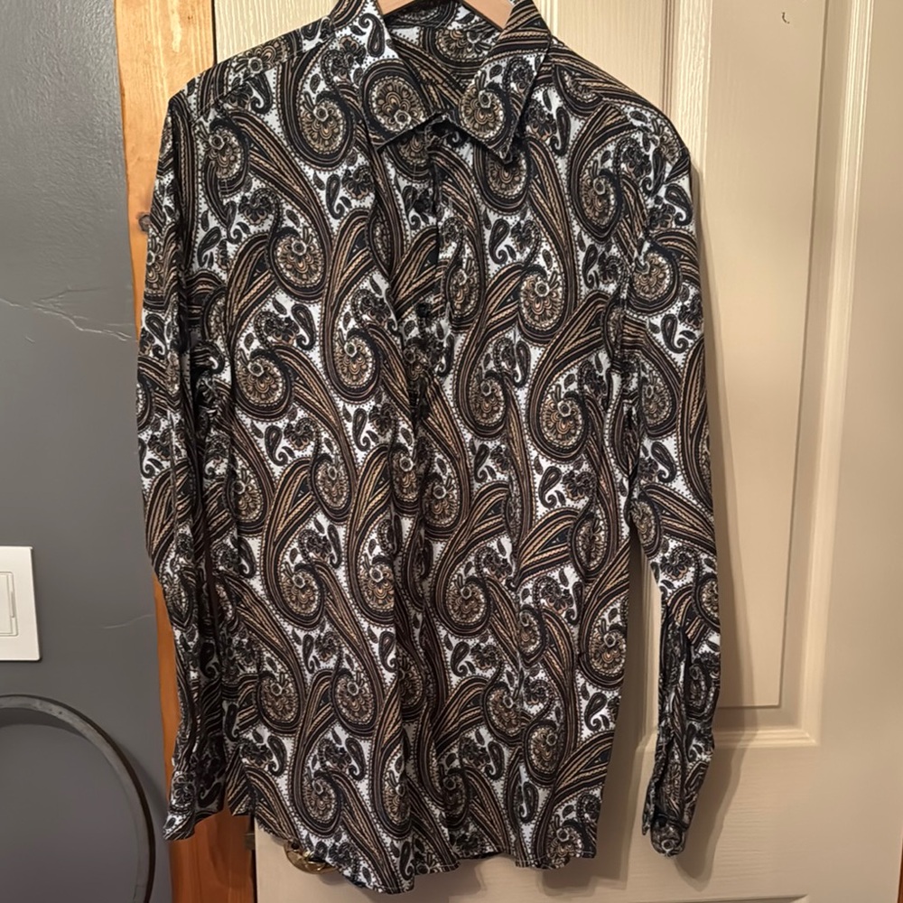 Tasso Elba Black and White Casual Button Down Shirt